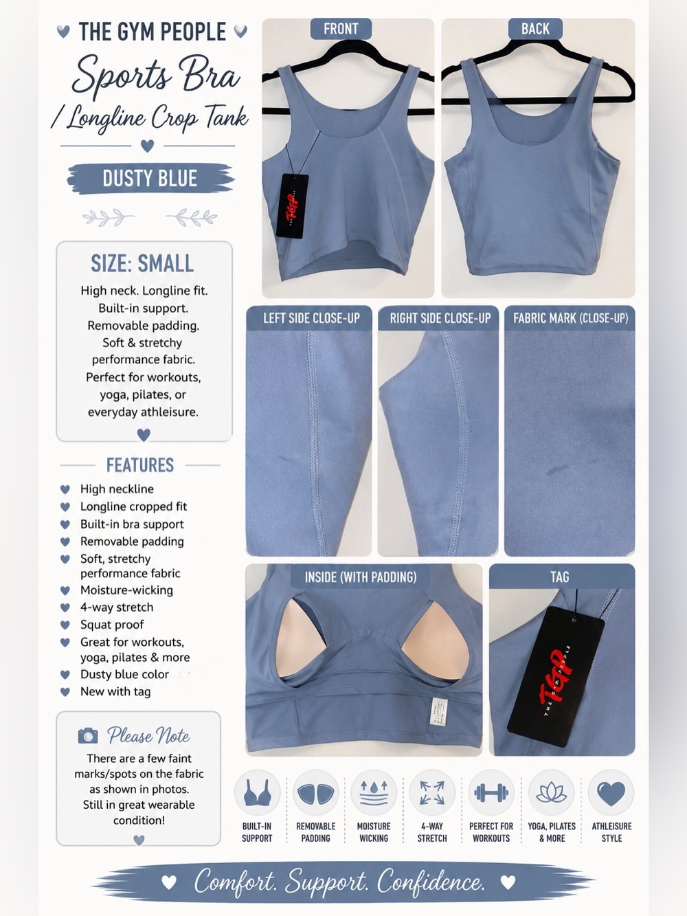 The Gym People Dusty Blue Longline Sports Bra | NWT w/ flaws | Size Small